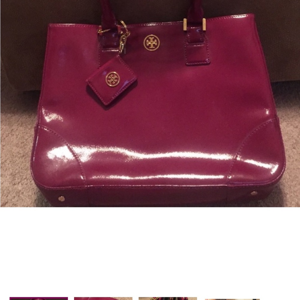 Tory Burch Pink Tote Bag with Glossy Finish